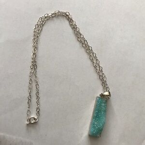 Aqua Coloured Stone Pendant Necklace - 18 inch length